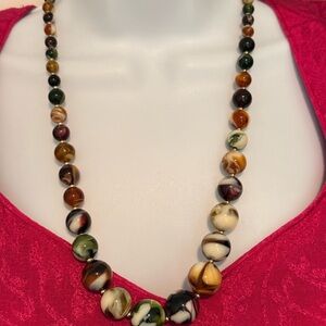 Vintage Marbled Lucite Bead Necklace – Swirl Multicolor Statement